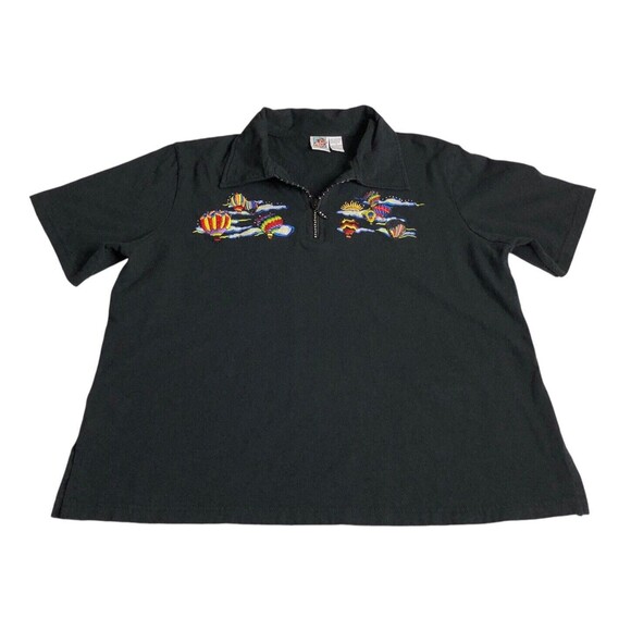 VTG Passion-I Top Womens L Black Hot Air Balloon Embroidered Bling 1/4 Zip Y2K - Picture 1 of 13